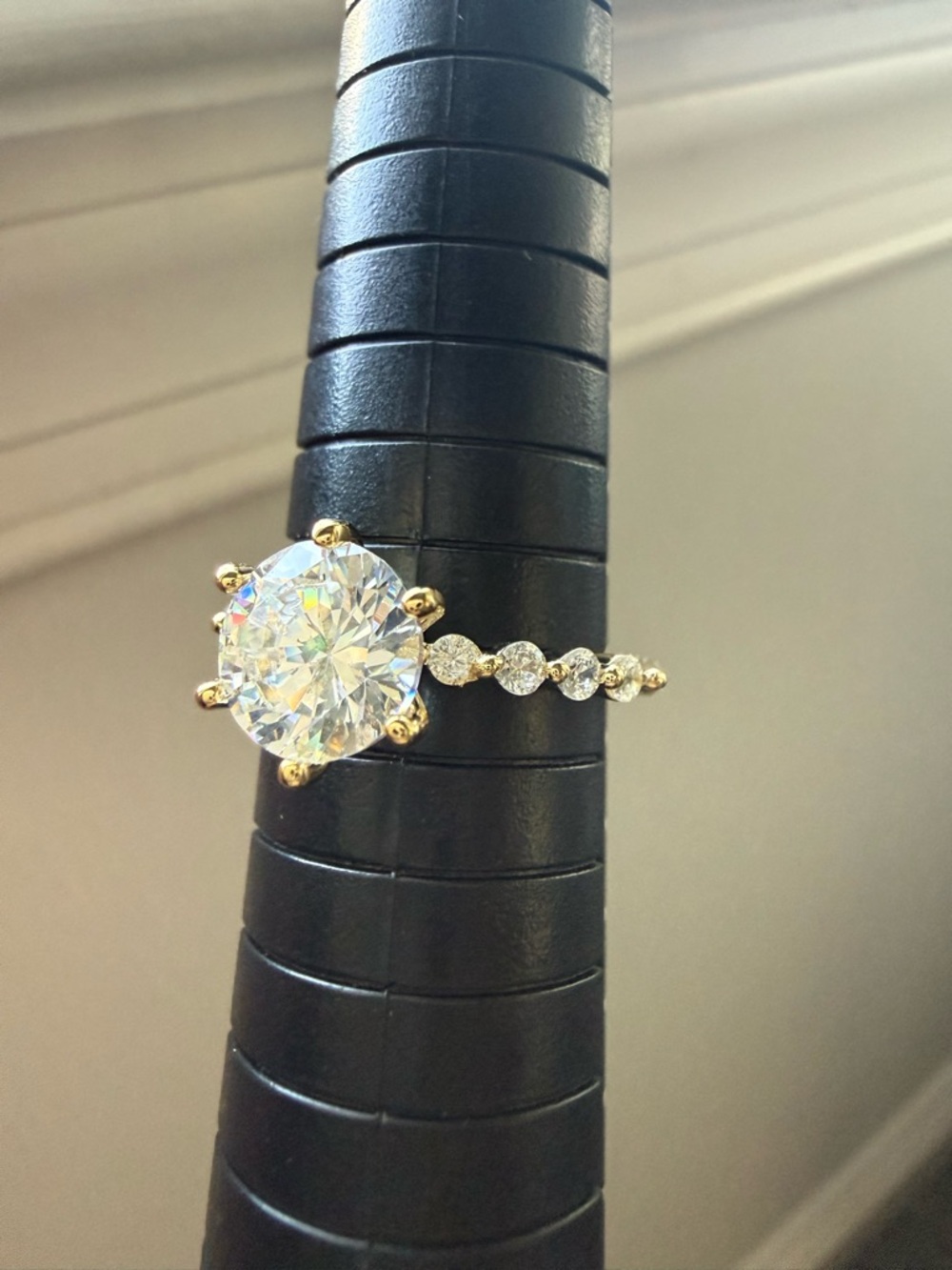 NEW! 18k Gold Plated Round-Cut Solitaire Engagement Ring with Accent Diamonds - Picture 11 of 14